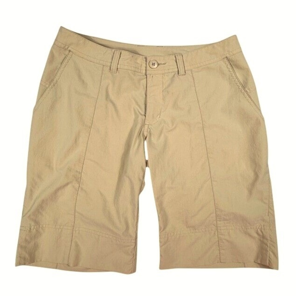 Patagonia Womens Hiking Shorts Tan Khaki Nylon Blend 9 Inch Inseam Sz 4